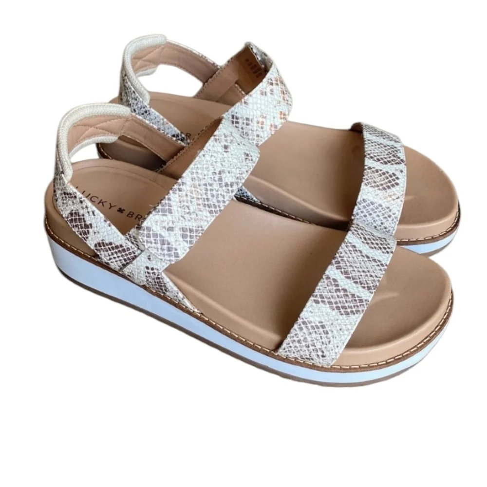 Lucky Brand Iadan Cream Tan Snakeskin Sandals Sz 10 SH228